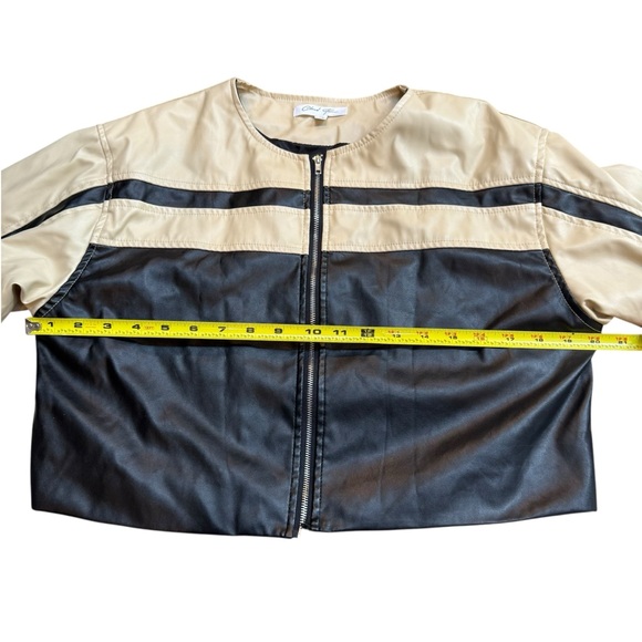 Cloud Ten Women’s Size M Cropped Racer Jacket Black Tan Faux Leather Moto Baddie - Picture 13 of 16